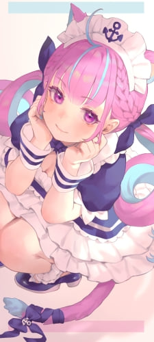 しゃがんだ可愛い湊あくあ / ホロライブ / バーチャルYouTuber / VtuberのAndroid用のスマホ壁紙