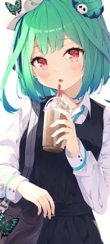 コーヒーフラペチーノを飲む潤羽るしあ / ホロライブ / バーチャルYouTuber / VtuberのAndroid用のスマホ壁紙