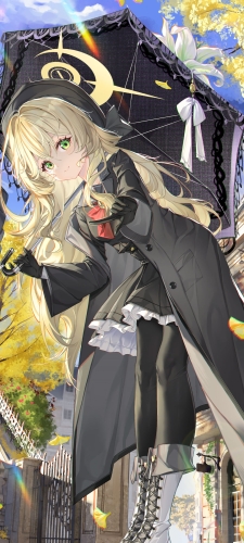 黒い日傘をさしたニヤニヤ教授 / ブルーアーカイブのAndroid用のスマホ壁紙