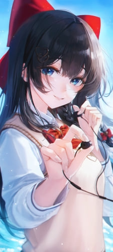 片方のイヤフォンを差し出すSHIRAYUKI HINA / バーチャルYouTuber / VtuberのAndroid用のスマホ壁紙