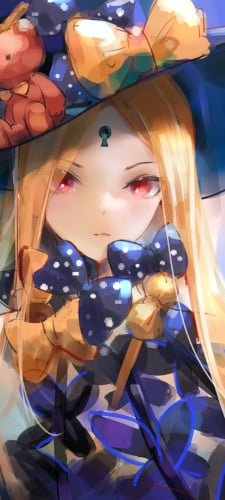 水彩で描いた可愛いアビゲイル・ウィリアムズ / ドット柄のリボン / 熊の飾り / fate/grand orderのAndroid用のスマホ壁紙