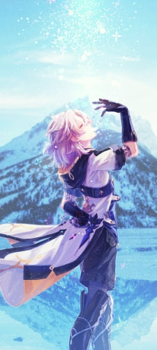 雪山とアルベド / かっこいい / 原神のAndroid用のスマホ壁紙