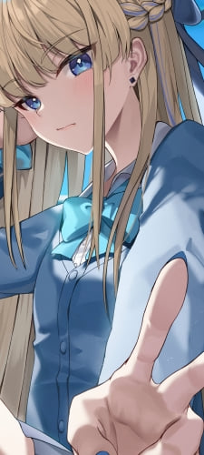 青空の下、ピースをする可愛い飛鳥馬トキ (あすまとき) / ブルアカ / ブルーアーカイブのAndroid用のスマホ壁紙