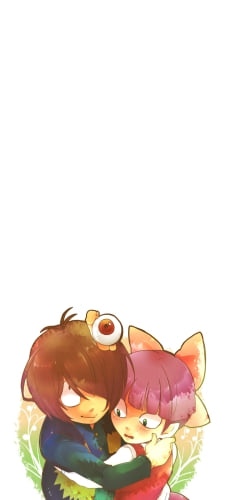 猫娘と抱き合う鬼太郎 / 目玉おやじ / ゲゲゲの鬼太郎のAndroid用のスマホ壁紙