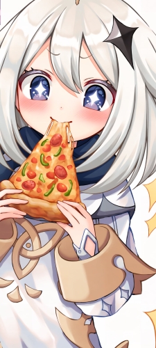 ピザを食べるパイモン / 原神のAndroid用のスマホ壁紙