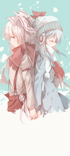 背中を合わせて立つ藤原妹紅と上白沢慧音 / 東方のAndroid用のスマホ壁紙