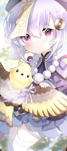 淡いタッチで描かれた可愛い七七 / 原神のAndroid用のスマホ壁紙
