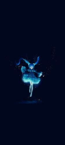 空中に浮き青く光る初音ミク / ボカロ / ボーカロイドのAndroid用のスマホ壁紙