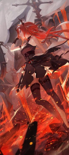 火炎に包まれるかっこいいスルト / アークナイツのAndroid用のスマホ壁紙