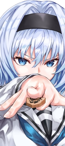 将棋の銀将の駒をかざす空銀子 / りゅうおうのおしごと!のAndroid用のスマホ壁紙