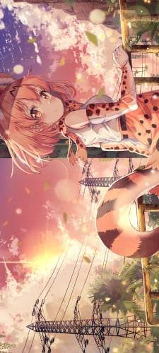 手摺を持ってふりかえるサーバル / けものフレンズのAndroid用のスマホ壁紙