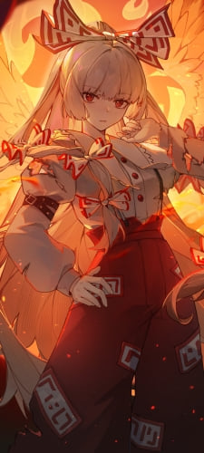 太陽の前に立つ藤原妹紅 / 東方のAndroid用のスマホ壁紙