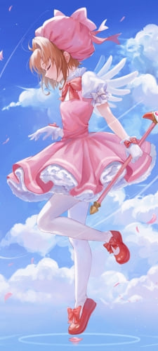 海の上に目をつぶりながら浮かぶ木之本桜 / カードキャプターさくらのAndroid用のスマホ壁紙