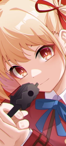 銃を構えてこちらを見つめるプニプニの錦木千束 / リコリス・リコイルのAndroid用のスマホ壁紙
