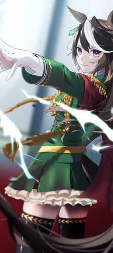 左手をかざすシンボリルドルフ / 緑の衣装 / ウマ娘プリティーダービーのAndroid用のスマホ壁紙