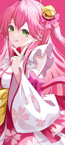 舌を出してピースをするかわいいさくらみこ / ホロライブ / バーチャルYouTuberのAndroid用のスマホ壁紙