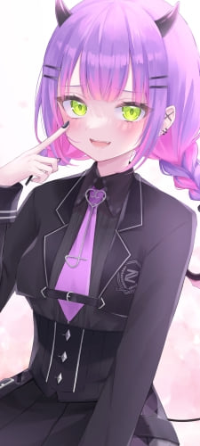 笑顔で目元を指す常闇トワ / ホロライブ / バーチャルYouTuber / VtuberのAndroid用のスマホ壁紙