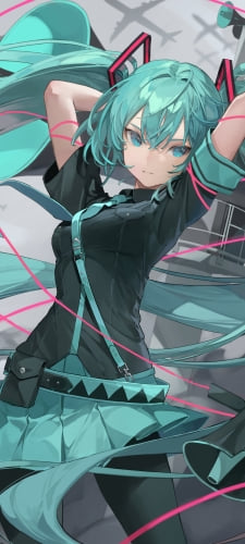 かっこいい初音ミク / ピンクの紐 / ボカロ / ボーカロイドのAndroid用のスマホ壁紙