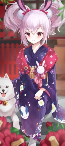 紫の着物を着た可愛いラフィー / アズールレーンのAndroid用のスマホ壁紙