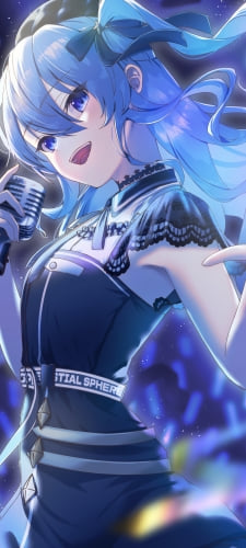 銀色のマイクを持ち歌を唄う星街すいせい / ホロライブ / バーチャルYouTuber / VtuberのAndroid用のスマホ壁紙