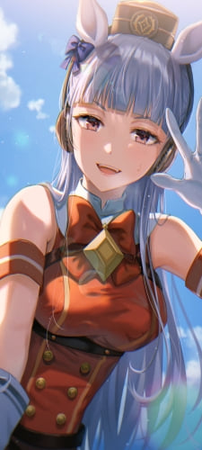 左手で手を振る笑顔のゴールドシップ / 晴天 / ウマ娘プリティーダービーのAndroid用のスマホ壁紙