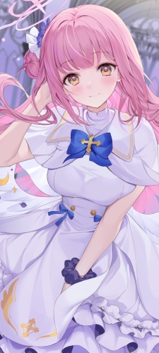 スカートの裾を抑える可愛い聖園ミカ / ブルーアーカイブのAndroid用のスマホ壁紙