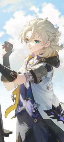 青空の下、キャンバスに絵を描くアルベド / 原神のAndroid用のスマホ壁紙