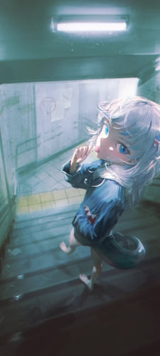 地下通路へ続く階段で飴をなめながら振り返るがうる・ぐら / ホロライブ / バーチャルYouTuber / VtuberのAndroid用のスマホ壁紙