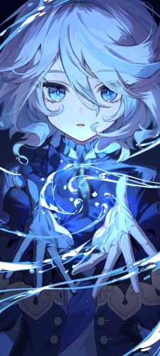 水の中で両手で魔法を詠唱するフリーナ / 原神のAndroid用のスマホ壁紙
