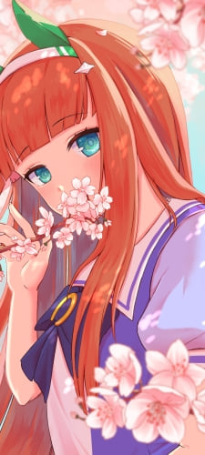 桜の花の匂いを嗅ぐサイレンススズカ / ウマ娘プリティーダービーのAndroid用のスマホ壁紙
