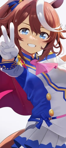 笑顔で右手でピースをするトウカイテイオー / ウマ娘プリティーダービーのAndroid用のスマホ壁紙