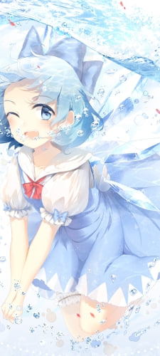 水の中でウィンクするチルノ / 東方のAndroid用のスマホ壁紙