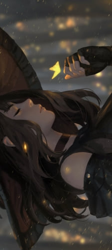 オレンジの蝶と目をつぶる魔女のAndroid用のスマホ壁紙