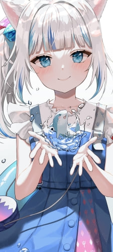 小さな鮫と両手を広げた可愛いがうる・ぐら / ホロライブ / バーチャルYouTuber / VtuberのAndroid用のスマホ壁紙