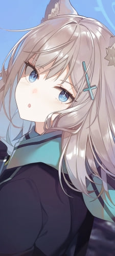 青空の下、こちらに振り返る可愛い砂狼シロコ / ブルアカ / ブルーアーカイブのAndroid用のスマホ壁紙