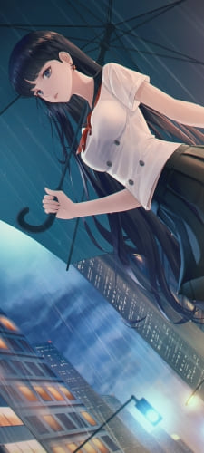 雨の中、黒い傘をさす火野レイ / 美少女戦士セーラームーンのAndroid用のスマホ壁紙