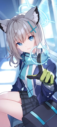 ガラガラの電車に乗る可愛い砂狼シロコ / セーラー服 / 緑のマフラー / ブルアカ / ブルーアーカイブのAndroid用のスマホ壁紙