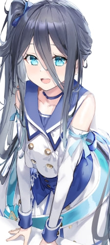 机に両手を乗せる笑顔の天童アリス / ブルアカ / ブルーアーカイブのAndroid用のスマホ壁紙