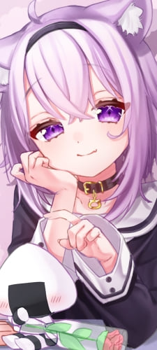 おにぎりを指さす猫又おかゆ / ホロライブ / バーチャルYouTuber / VtuberのAndroid用のスマホ壁紙