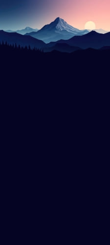 青い森と山と夕陽 / ベクターのAndroid用のスマホ壁紙