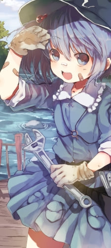 レンチを持ち橋を修理する河城にとり / 東方のAndroid用のスマホ壁紙