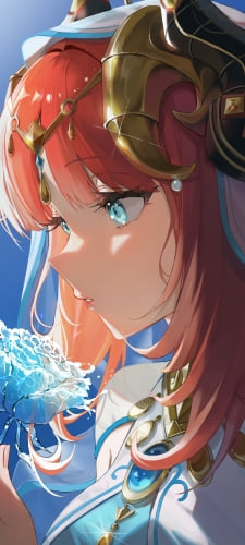 一輪の水色の薔薇を持つニィロウ / 原神のAndroid用のスマホ壁紙
