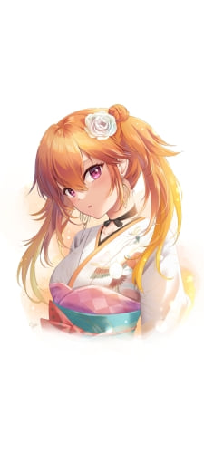 白い着物を着てこちらを見つめる可愛い小鳥遊キアラ / ホロライブ / バーチャルYouTuber / VtuberのAndroid用のスマホ壁紙