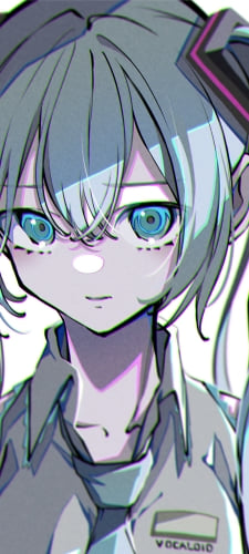 真っ直ぐ正面を見つめる初音ミク / ラフスケッチ / ボカロ / ボーカロイドのAndroid用のスマホ壁紙