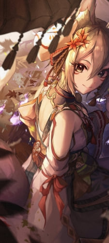 手で狐を作りこちらに微笑む塩見周子（しおみ しゅうこ） / アイドルマスターシンデレラガールズのAndroid用のスマホ壁紙