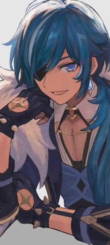 右ひじをついて笑うガイア・アルベリヒ / 原神のAndroid用のスマホ壁紙