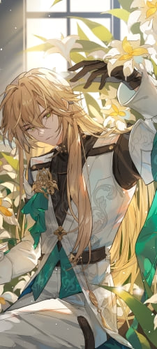 白い花に囲まれる羅刹 / 罗刹 / イケメン / 崩壊スターレイルのAndroid用のスマホ壁紙