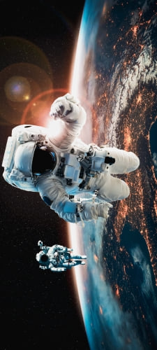 宇宙遊泳する宇宙飛行士 / 地球 / 大気圏のAndroid用のスマホ壁紙