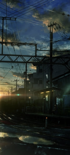 分岐する線路と朝日のAndroid用のスマホ壁紙
