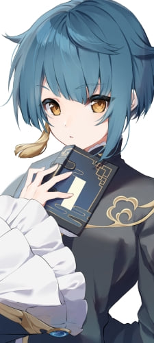 濃紺の本を読みながらこちらに気づく行秋（ゆくあき） / 原神のAndroid用のスマホ壁紙